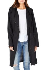 NWT MICHAEL STARS BLACK WATER RESISTENT WOVEN LINEN TRENCH ZIP COAT SIZE M $278
