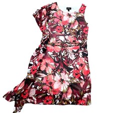 Thalia Sodi One Shoulder Floral Dress Ruffle Overlay Belted Cocktail Midi M
