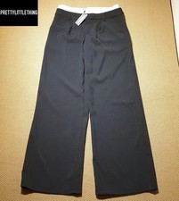 NEW Womens Black Woven Wide Leg Tailored Trousers Sz 10L W30 L34 Loose Fit Pants
