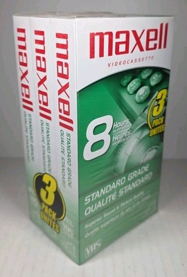 Maxell 3-Pack Standard Grade 8hr VHS Blank Video Cassettes New Sealed
