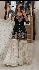 Traditional Wear Heavy Faux Georgette Black Top Sharara And Dupatta For Festival