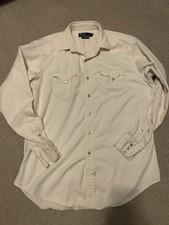 VTG Polo Ralph Lauren Classic Western Cotton Distressed Shirt Mens L Snap