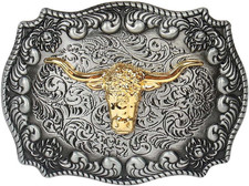 Longhorn Bull Western Belt Buckle for Men Women Cowboy Cowgirl Fits 1.5" Belts
