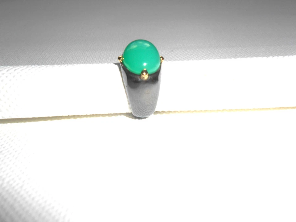 Ring 925 Silber + 585 GG, 1 Chrysopras-Cabochon für diesen Stein angefertigt. - Bild 4 von 4