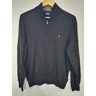 IZOD Mens Black 1/4 Zip Sweater Pullover Long Sleeve Size Large