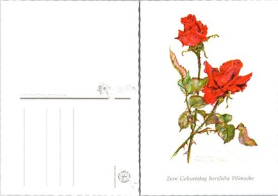 Europe Germany Many Best Wishes for your Birthday Red Roses Flowers Postcard