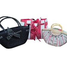 Lot Of 3 VTG Y2K Straw Wicker Style Handbags Tote Bag Travel Purse Preppy Resell