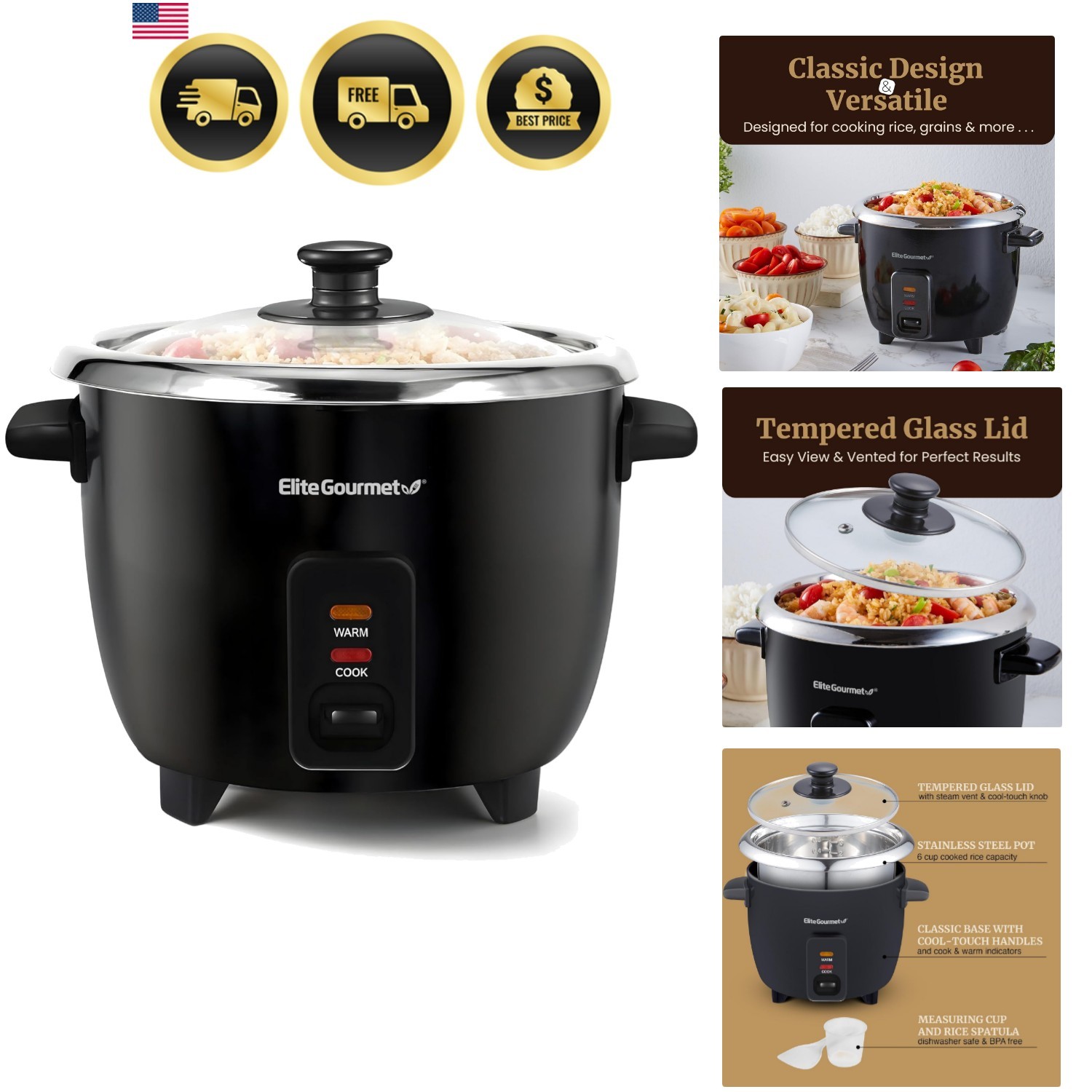 6-Cup Electric Rice Cooker Stainless Steel Pot