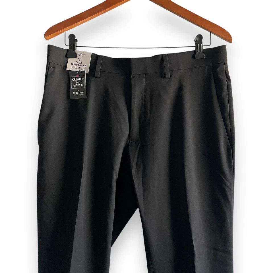 Pantalones de vestir Kenneth Cole Reaction elásticos ajustados delanteros planos negros 34 x 29 nuevos con etiquetas Foto 2 de 4