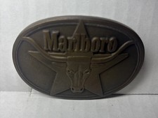 VINTAGE MARLBORO BELT BUCKLE SOLID BRASS PHILIP MORRIS INC 1987 Western Cowboy