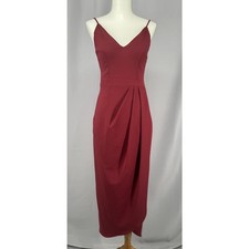 BHLDN Dress Size 0 Maroon Midi Ruched Spaghetti Strap Bridesmaid Wedding Event