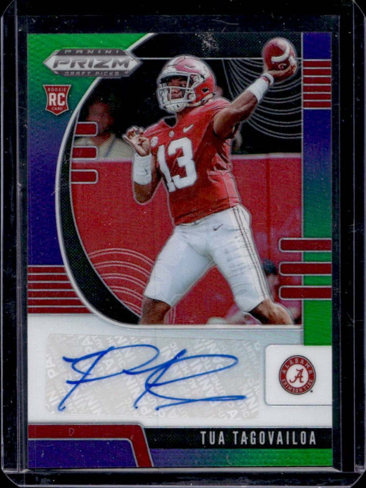 2020 Prizm Draft Picks Tua Tagovailoa Prizm Purple and Green Auto RC #105/149