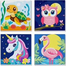 4 Pack Paint by Numbers Kit for Kids with Frame, Animal Kids Paint by Number for