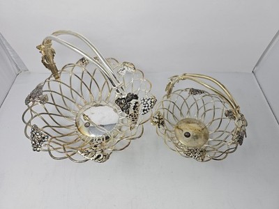 Godinger Silver Wire Fruit Basket Set Grape Leaf Handle Centerpiece Silver Plate