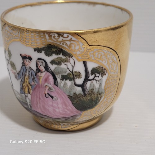 Tasse Sous Tasse Saxe Meissen Peint Or Dorure 19ème Ancienne - Imagen 12 de 24