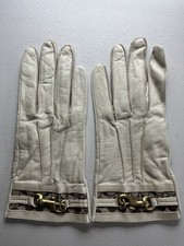 Coach Ivory Leather Women's Gloves, Gold Buckle Accent Silk Lining
