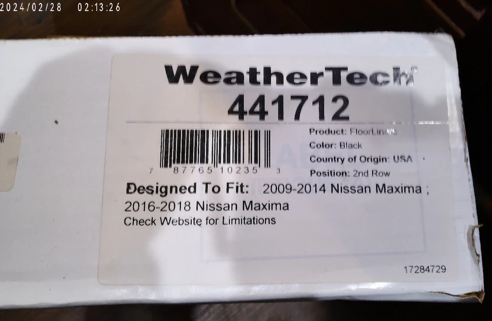 Задний напольный коврик Weather Tech для Nissan Maxima 2009-2018 годов выпуска - Изображение 2 из 2
