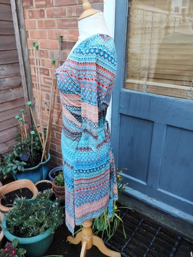Vintage French Connection Silk Wool Wrap Dress Turquoise Y2K Size UK10 US6 EUR38 - Picture 10 of 15