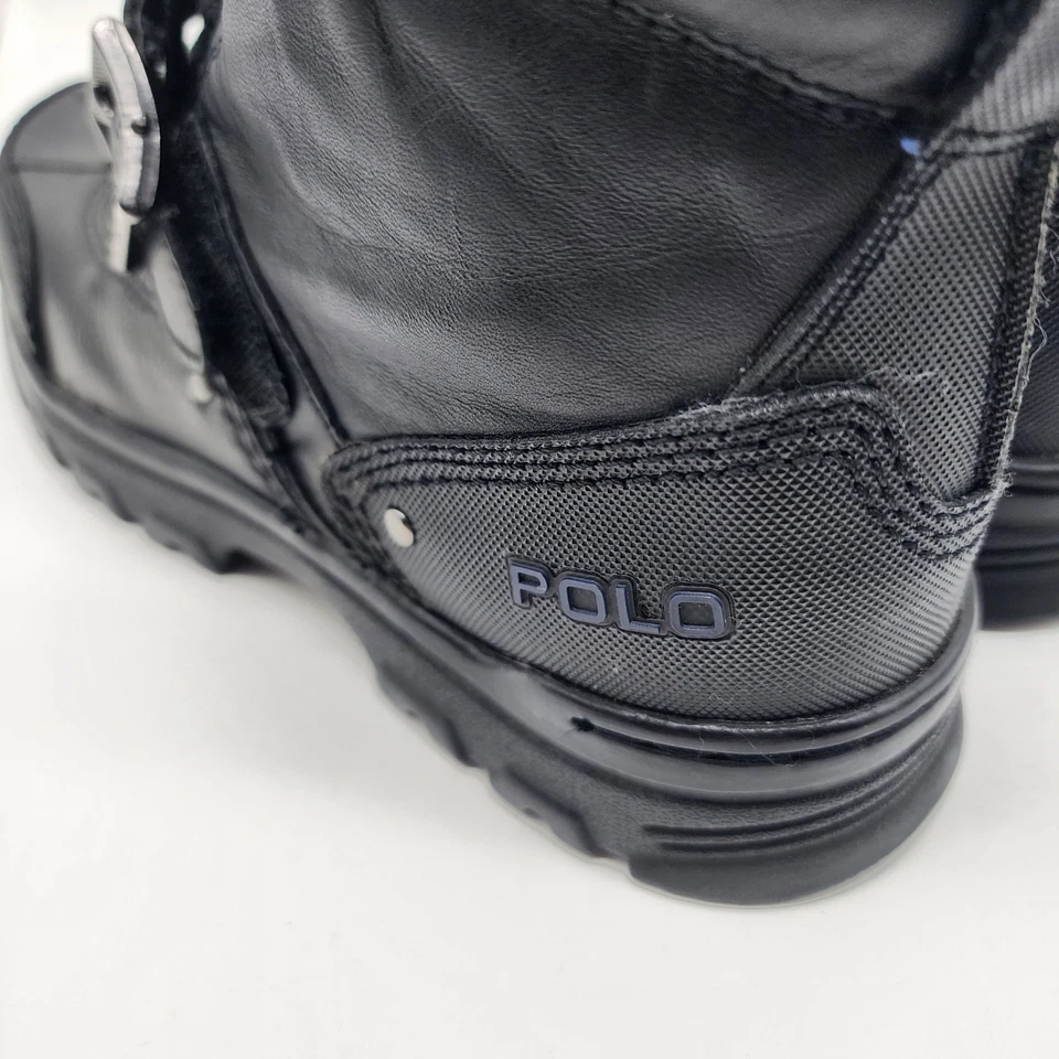 Polo Ralph Lauren Ranger Tyrek Boots Youth 5 Black Leather Buckle Duck Toe - Image 3 of 4