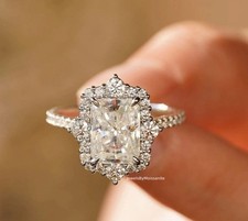 Art Deco Radiant Cut Moissanite Halo Engagement Ring 3Ct 925 Silver Ring For Her