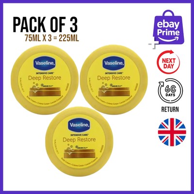 3x Vaseline Restore Intensive Care Deep Body Cream Moisture 75ML 24h Delivery