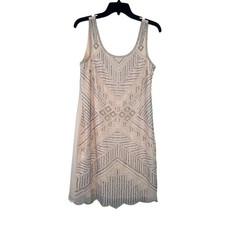 Romeo & Juliet Couture Whimsical Glam Peach Sequin Beaded Cocktail Dress Small