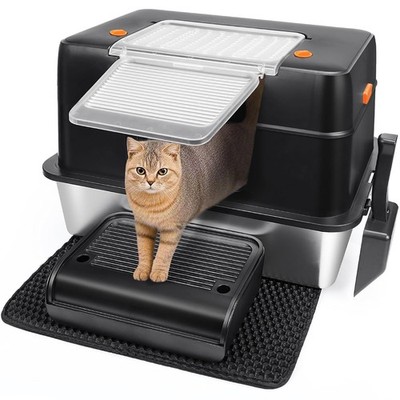Stahl Cat Litter Box XL mit Pedal und Schaufel 60x40x39 cm