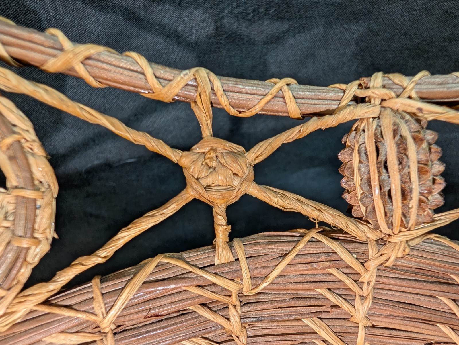 Antique American Pine Needle Basket Compote-Hand Tied- Seed Pod Accents Large 