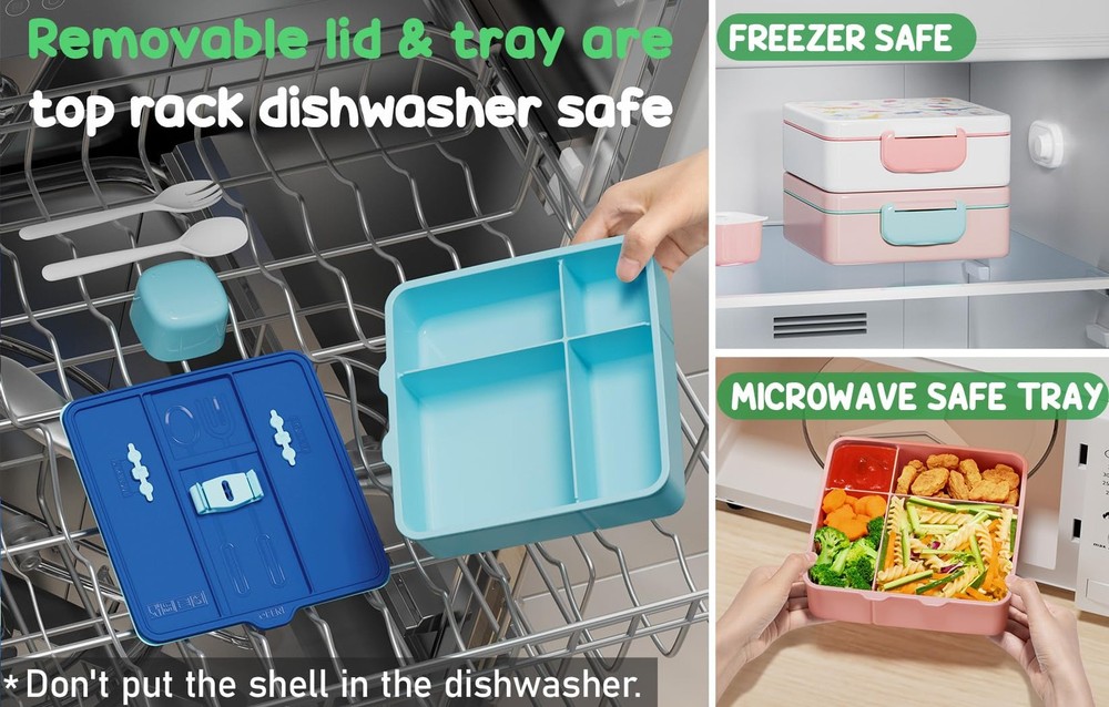Kids Leak-Proof 4-Compartment Bento Lunch Box for Toddlers BPA-Free