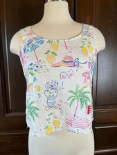 Calypso St Barth Linen Blend Sleeveless Tank Top Cropped Vacation Size L