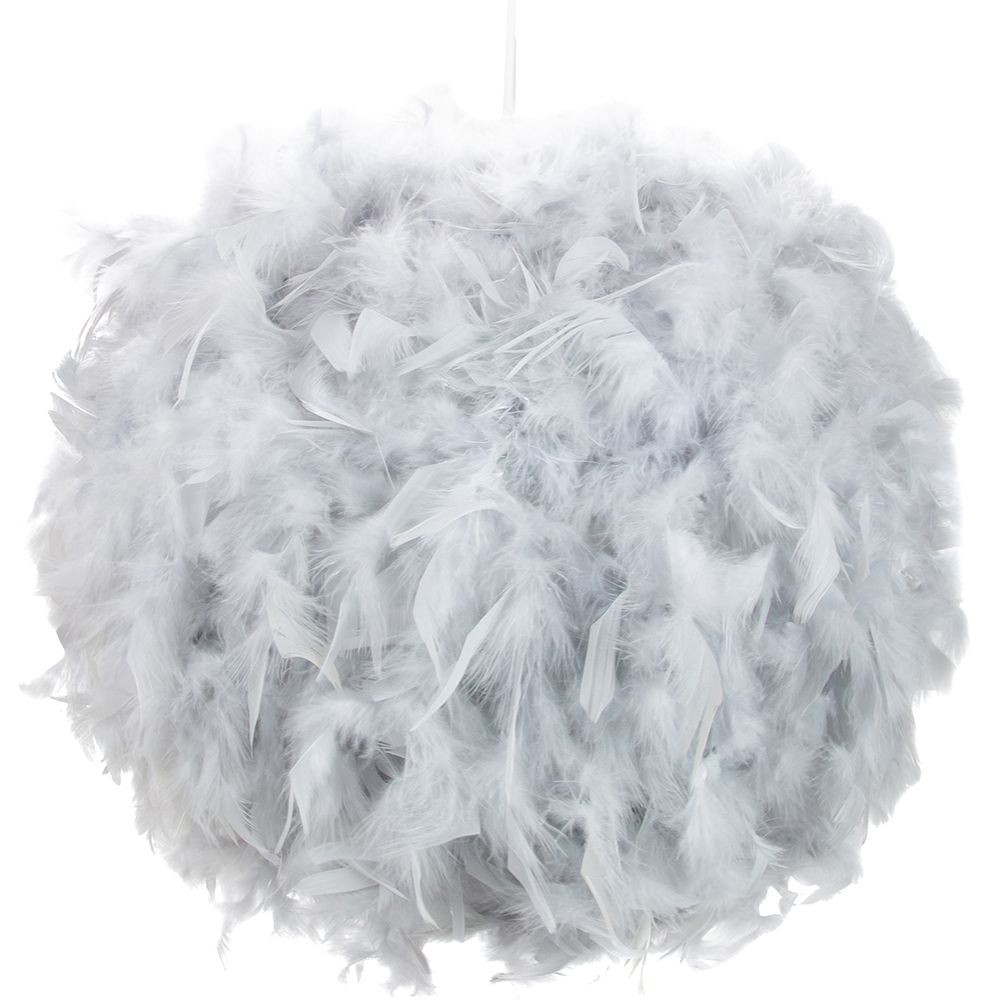 Contemporary and Unique Large Grey Real Feather Decorated Pendant Light Shade...
