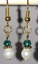 White Pearl Glass and Glass Briolette Gold Plated Fishhook Earrings