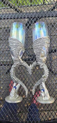 Dragon Heart Wings Wine Royal Blue Glasses *NEW* Wedding Toast Anniversary - Picture 13 of 24