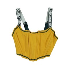 Out From Under Urban Outfitters Yellow Corset Top Cropped Logo Strap Sz Small