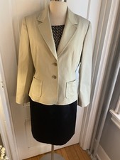 TAHARI ASL SIZE12P KHAKI COTTON  JACKET & SIZE10P BLACK SILK DRESS WITH DOT TOP!