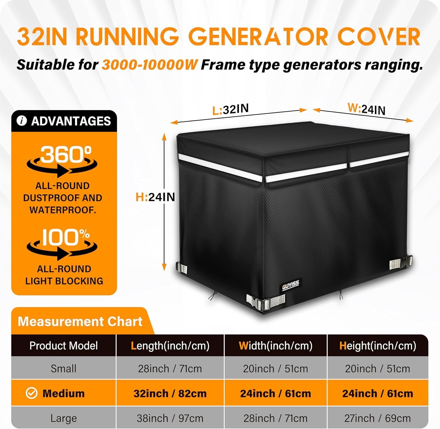 Generator Covers While Running, 32x24x24 inch Generator Cover, 900D+210D Heav...