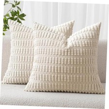 Corduroy Throw Pillow Covers 18"x18" - Pack of 2 - Cream White