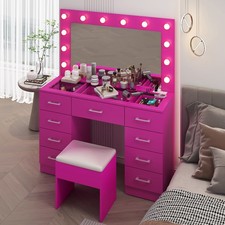 Makeup Vanity Desk Set Large LED Mirror with 9 Drawers Dresser  Power Outlet