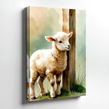 Wall Art Cute Lamb Watercolor Painting Rustic Farm Animal Nursery Decor Print
