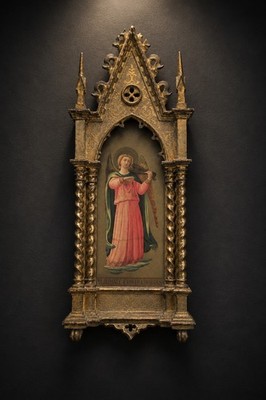 Antique Victorian Gothic Revival Angel Plaque Laudate Eum In Chordis Catholic 