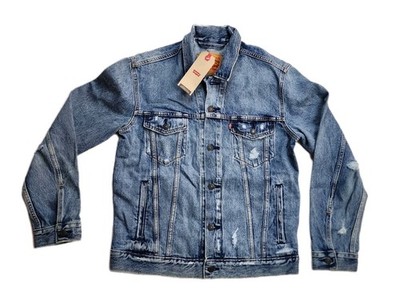 Levi s Trucker Denim Jacket Men s Medium Blue Distressed Button Front NWT