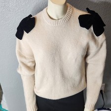 Zara Girls Cream Knit Sweater With Large Velvet Shoulder Bows Size L 13-14