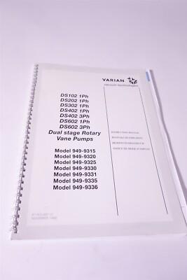 Varian Vacuum Technologies Dual Stage Rotary Vane Pump Manuals DS102 DS202 DS302