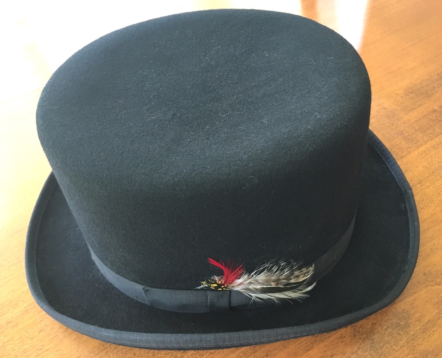 NEW YORK HAT CO. Coachman Black Wool Top Hat w/ Feathers, Large, 23 1/2" image 5