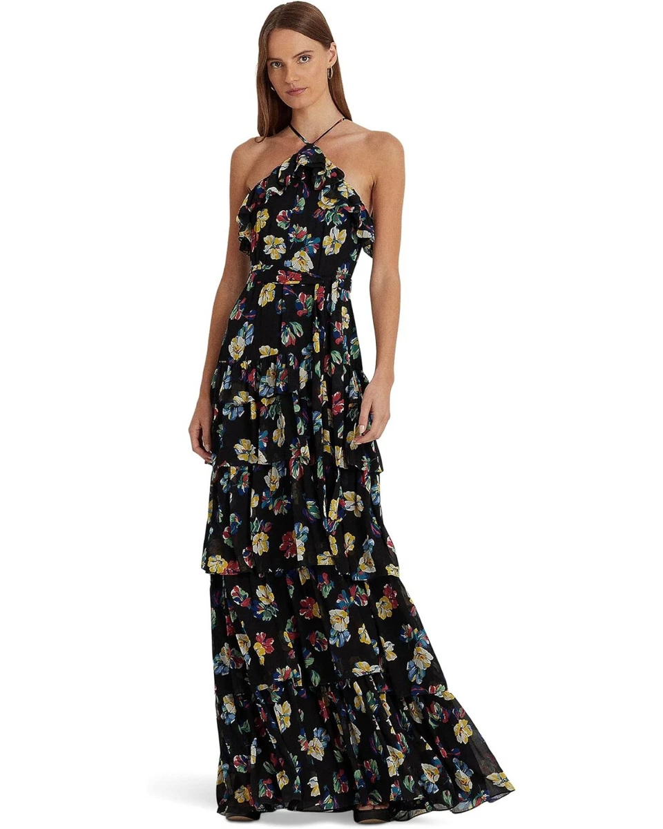 white christmas dresses Lauren Ralph Lauren Women's Floral Jacquard Halter Gown – My Store main image 0