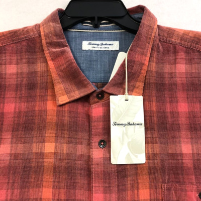 TOMMY BAHAMA Men Plaid Shirt Coastline Cord Redwood Check Red Sail 4XLB NWT $158