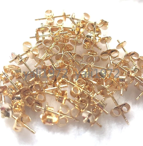 14K Solid Yellow Gold Ear Stud Earring Post Findings Jewelry Accessories
