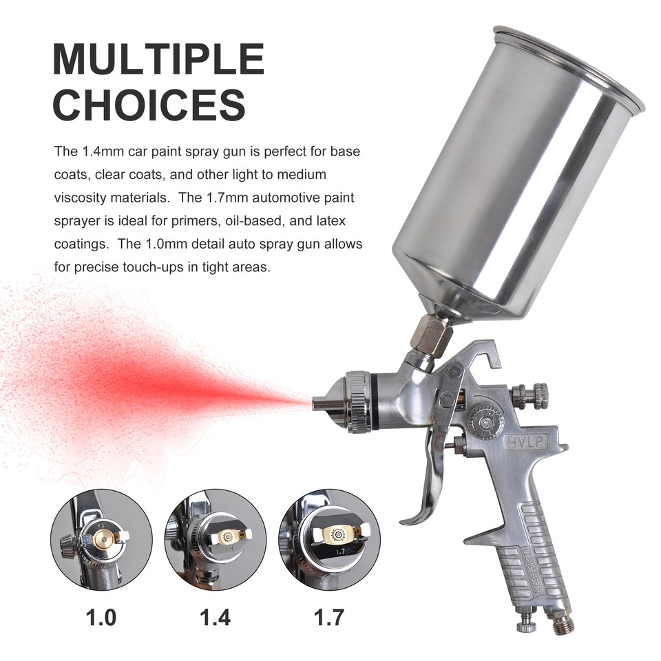 YUZES HVLP Spray Gun Kit, 4 Nozzles (1.4/1.7/2.0/2.5mm), Auto Paint Gun | Fine Atomization, Less Overspray, Regulator & Water Separator, 10 Cup Liners for Basecoat, Clearcoat, Primer & Thick Coatings YUZES HVLP Spray Gun Kit, 4 Nozzles (1.4/1.7/2.0/2.5mm), Auto Paint Gun | Fine Atomization, Less Overspray, Regulator & Water Separator, 10 Cup Liners for Basecoat, Clearcoat, Primer & Thick Coatings