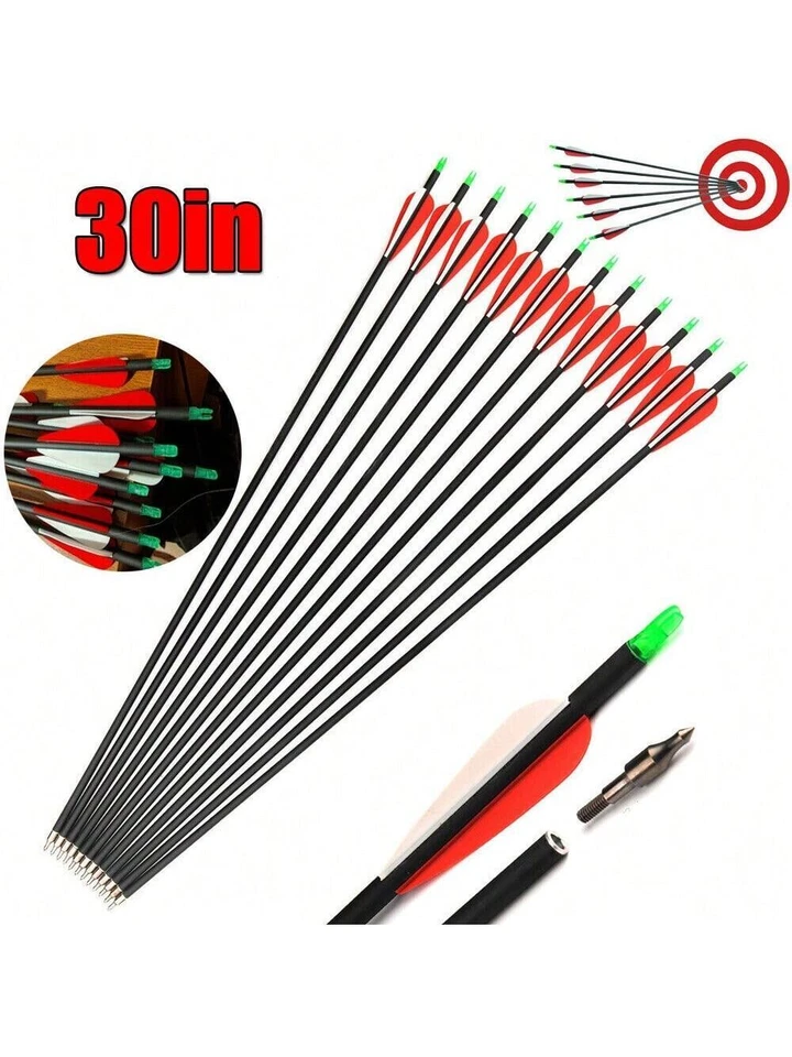 30-дюймовые углеродистые стрелы SP500 для охоты из лука составной и рекурсивный лук упаковка 12 шт. - Изображение 2 из 4