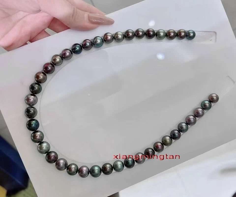 AAAAA 18"10-11mm REAL Natural Tahitiano Negro Rojo Multicolor Collar Perla 14K Foto 2 de 4